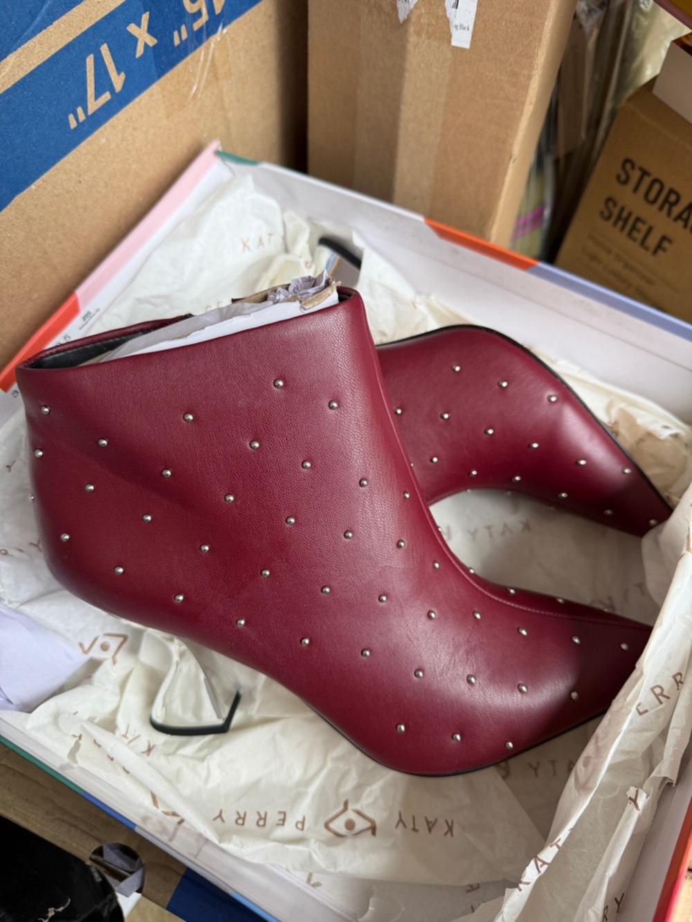 Katy Perry Collections Wine Red Studded Pointed Ankle Boots - Picture 3 of 3